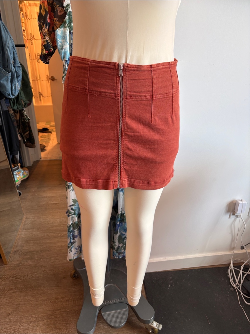 Free People Rust Front-Zip Mini Skirt